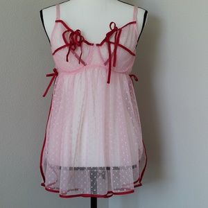 Like New Adore Me Pink and Red Sheer Babydoll